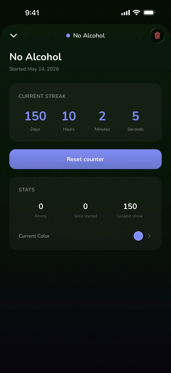 150 days without alcohol, counted to the second