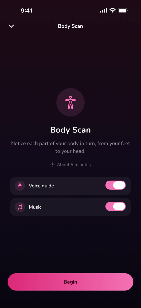 Body scan with a voice guide and music